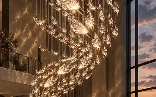 VORTEX suspended optical butterfly concept in a double-height architectural interior